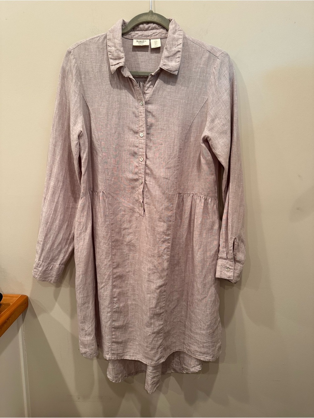 100% Linen Shirt Dress Long Sleeve MIDI Breathable Flowy Pockets Staple Sz S - Picture 2 of 14